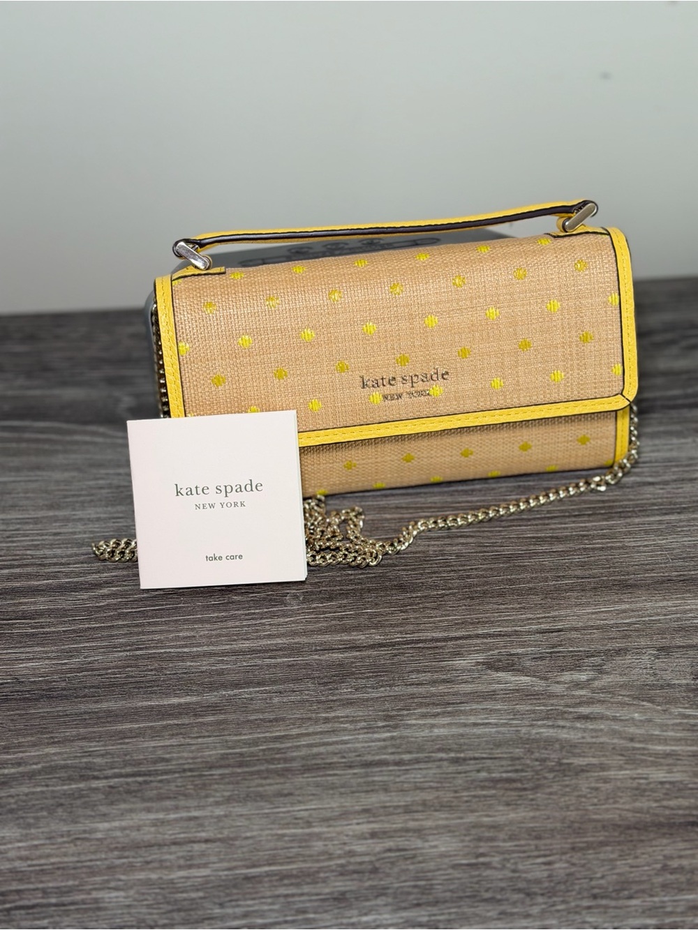 kate spade Yellow Trim Straw Crossbody with Yellow Polka Dots